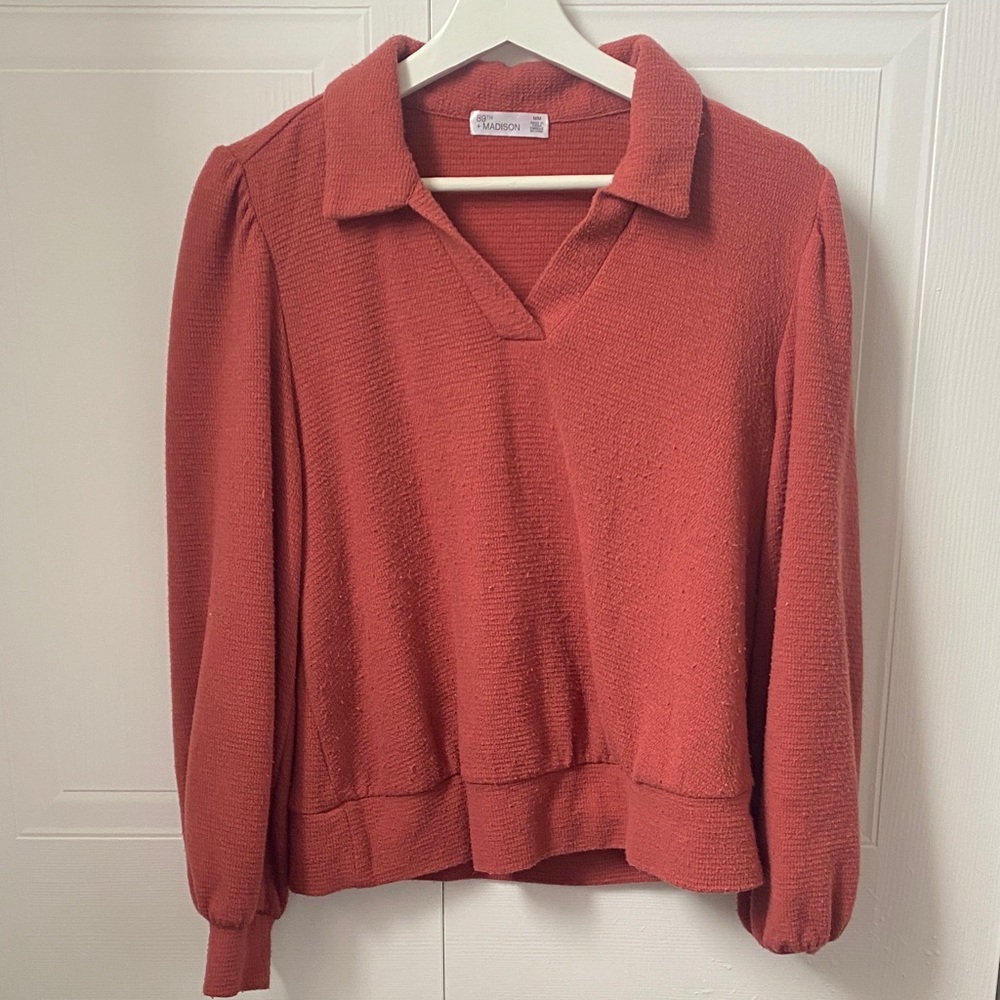 89th & Madison Brick Red Waffle Knit Top